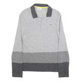 LACOSTE Mens Grey & Dark Grey Long Sleeve Striped M Cotton Blend Polo Shirt