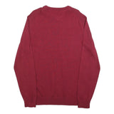 TOMMY HILFIGER Mens Red Plain Cotton Blend Jumper Crew Neck Basic Knit XL