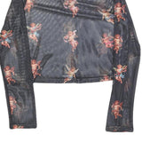 URBANIC Y2K Womens Black Angel Print Long Sleeve High Neck Top L Mesh Sheer
