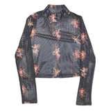 URBANIC Y2K Womens Black Angel Print Long Sleeve High Neck Top L Mesh Sheer