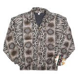 FU DA Womens Brown & Black Animal Print Silk Zip Jacket S Woven Relaxed Fit