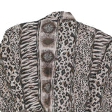 FU DA Womens Brown & Black Animal Print Silk Zip Jacket S Woven Relaxed Fit
