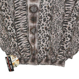 FU DA Womens Brown & Black Animal Print Silk Zip Jacket S Woven Relaxed Fit