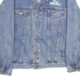 DUNBROOKE Mens Blue Leather Collar Denim Button Jacket XL Cotton Plaid Casual