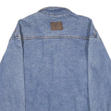 DUNBROOKE Mens Blue Leather Collar Denim Button Jacket XL Cotton Plaid Casual