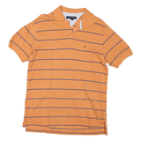 TOMMY HILFIGER Mens Orange & Blue Stripe Short Sleeve Polo Shirt M Casual Summer