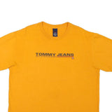 TOMMY JEANS Mens Yellow Graphic T-Shirt L Short Sleeve Crew Neck Logo Print