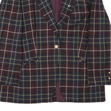 BASHER Womens Blue & Red Checked Wool Jacket M Woven Button Closure Velvet