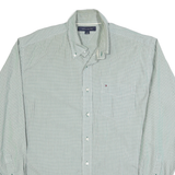 TOMMY HILFIGER Mens Green Check Shirt M Classic Fit Button-Down Collar Long