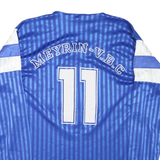 Mens Blue & White Vintage Graphic Long Sleeve V-Neck Polyester T-Shirt S