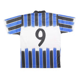 MARKA SPORT Mens Blue & Black Football Shirt L Short Sleeve V-Neck Zip Striped