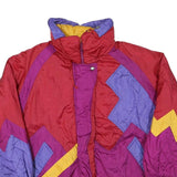 Womens Red & Purple Colourblock Casual Jacket M Polyester Blend Zip Retro Style