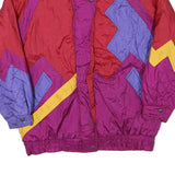 Womens Red & Purple Colourblock Casual Jacket M Polyester Blend Zip Retro Style