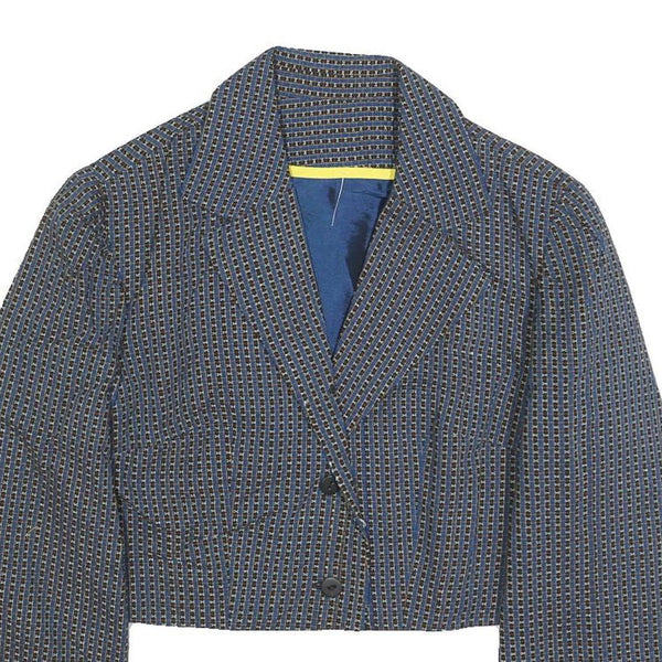 Womens Blue Cropped Button Jacket Woven Pattern M