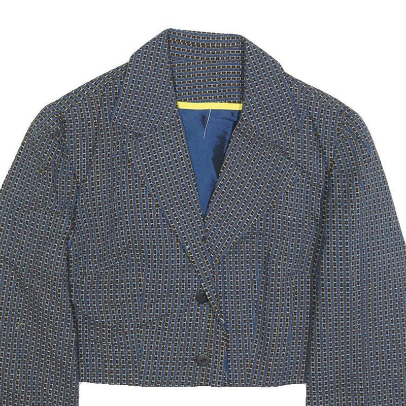 Womens Blue Cropped Button Jacket Woven Pattern M
