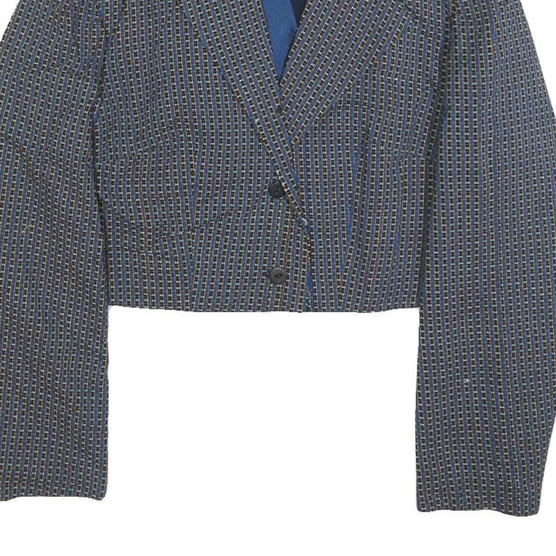Womens Blue Cropped Button Jacket Woven Pattern M