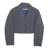 Womens Blue Cropped Button Jacket Woven Pattern M
