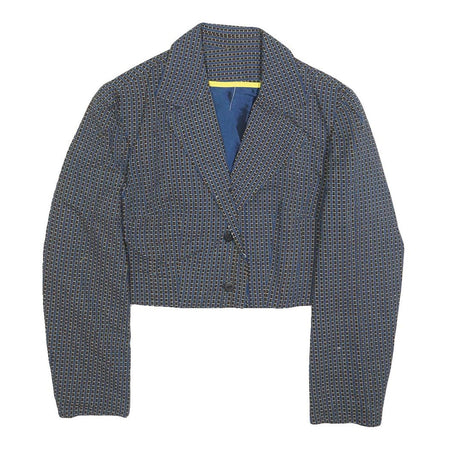 Womens Blue Cropped Button Jacket Woven Pattern M