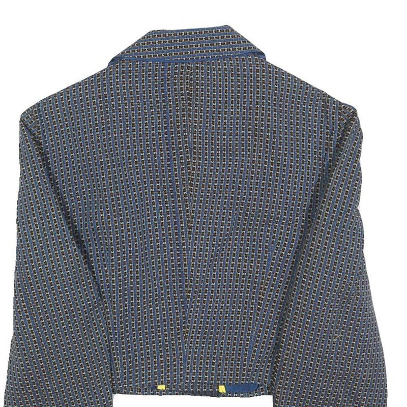 Womens Blue Cropped Button Jacket Woven Pattern M