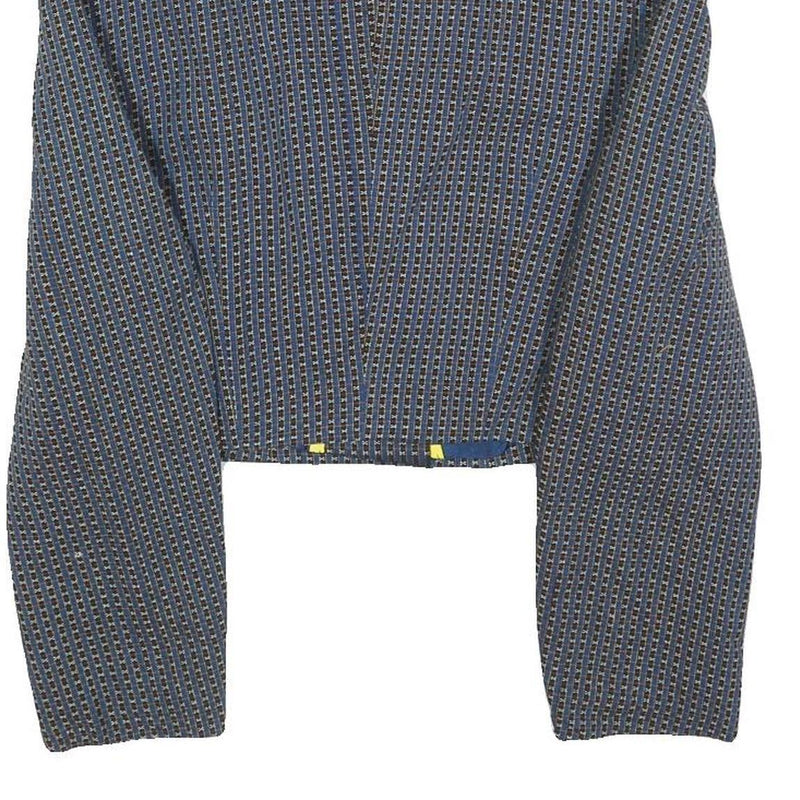 Womens Blue Cropped Button Jacket Woven Pattern M