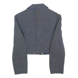 Womens Blue Cropped Button Jacket Woven Pattern M