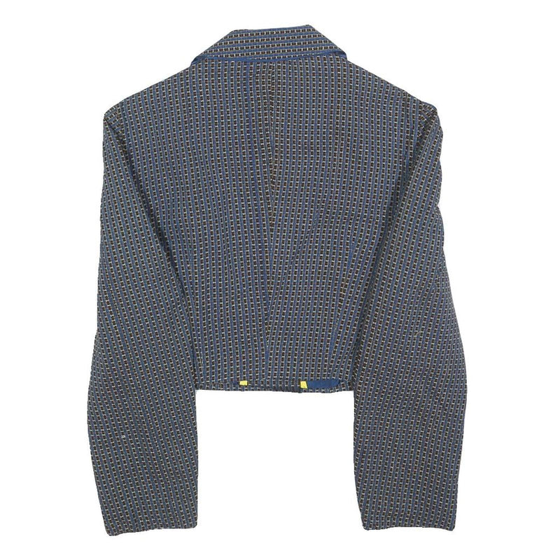 Womens Blue Cropped Button Jacket Woven Pattern M