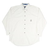 CHAPS Mens White Button-Down Shirt L Embroidered Crest Casual Cotton