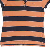 TOMMY HILFIGER Mens Navy & Orange Stripe Short Sleeve Polo Shirt L Cotton
