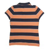 TOMMY HILFIGER Mens Navy & Orange Stripe Short Sleeve Polo Shirt L Cotton