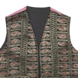 Womens Black & Pink Embroidered Sleeveless Jacket S Polyester Blend Paisley