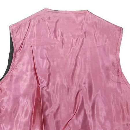 Womens Black & Pink Embroidered Sleeveless Jacket S Polyester Blend Paisley