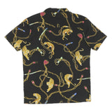 Mens Black Shirt With Gold Chain And Tiger Print M Polyester Blend Summer Shirt