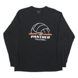 GILDAN Mens Black Panther Volleyball Graphic Long Sleeve Crew Neck L Cotton