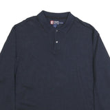 CHAPS RALPH LAUREN Mens Navy Blue Long Sleeve Plain 2XL Cotton Blend Polo Shirt