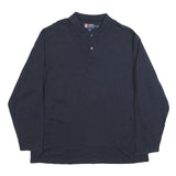 CHAPS RALPH LAUREN Mens Navy Blue Long Sleeve Plain 2XL Cotton Blend Polo Shirt