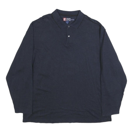CHAPS RALPH LAUREN Mens Navy Blue Long Sleeve Plain 2XL Cotton Blend Polo Shirt
