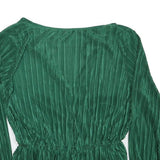 ZARA Womens Green Blouse Long Sleeve V-Neck Pleated M Stylish Top