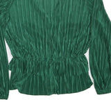 ZARA Womens Green Blouse Long Sleeve V-Neck Pleated M Stylish Top
