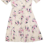 Womens Cream & Pink Floral Day Dress Polyester Blend Short Sleeve Midi Size M