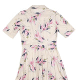 Womens Cream & Pink Floral Day Dress Polyester Blend Short Sleeve Midi Size M