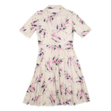Womens Cream & Pink Floral Day Dress Polyester Blend Short Sleeve Midi Size M
