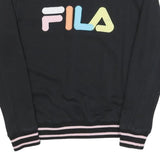FILA Womens Black Colourblock Crew Neck S Sweatshirt Casual Logo Striped Cuffs