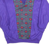 Womens Purple Sweatshirt Pullover S Patterned Panel Collar Retro Style Casual