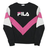 FILA Womens Black & Pink Colourblock Crew Neck S Sweatshirt Cotton Blend