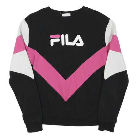 FILA Womens Black & Pink Colourblock Crew Neck S Sweatshirt Cotton Blend