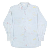 Mens Light Blue Cotton Blend Pattern Shirt M Casual Button-Up Long Sleeve