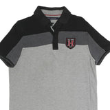 TOMMY HILFIGER Mens Grey & Black Short Sleeve Colourblock Polo Shirt M Casual