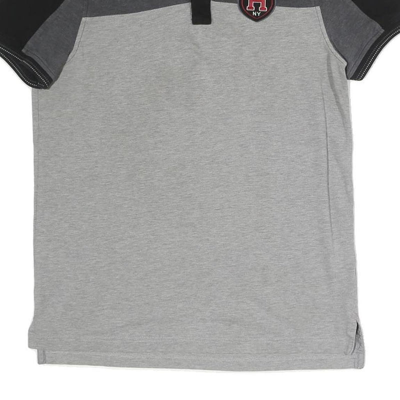 TOMMY HILFIGER Mens Grey & Black Short Sleeve Colourblock Polo Shirt M Casual