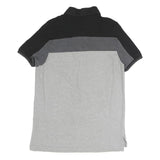 TOMMY HILFIGER Mens Grey & Black Short Sleeve Colourblock Polo Shirt M Casual