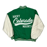 Vintage Basketball Team Rocky Mountain Graphic Varsity Jacket - XL Green Polyester
